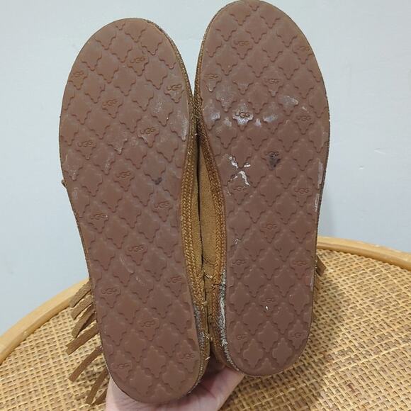 Ugg Kaysa Suede Moccasin Fringe Boots Unisex Size 5 (Women's 7) Tan Chesnut - Picture 8 of 9